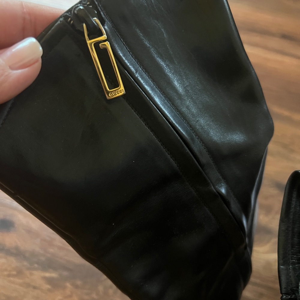 Vintage Gucci Women’s Black Leather Square Toe Heeled Boots 8B - Picture 6 of 7